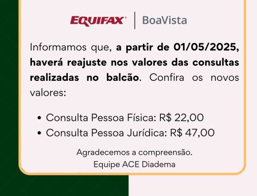 Atualização de Valores nas Consultas Boa Vista/Equifax – Vigência a partir de 01/05/2025