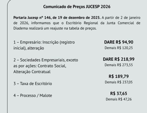 Comunicado de Preços JUCESP 2026